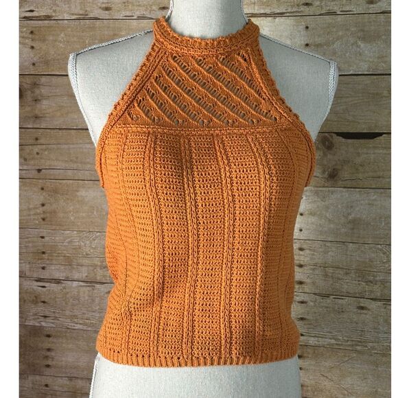 BROADWAY 38 Tops - BROADWAY 38 CROCHET KNITTED CASUAL CLASSIC AIRY COASTAL FOLK HALTER TOP SMALL